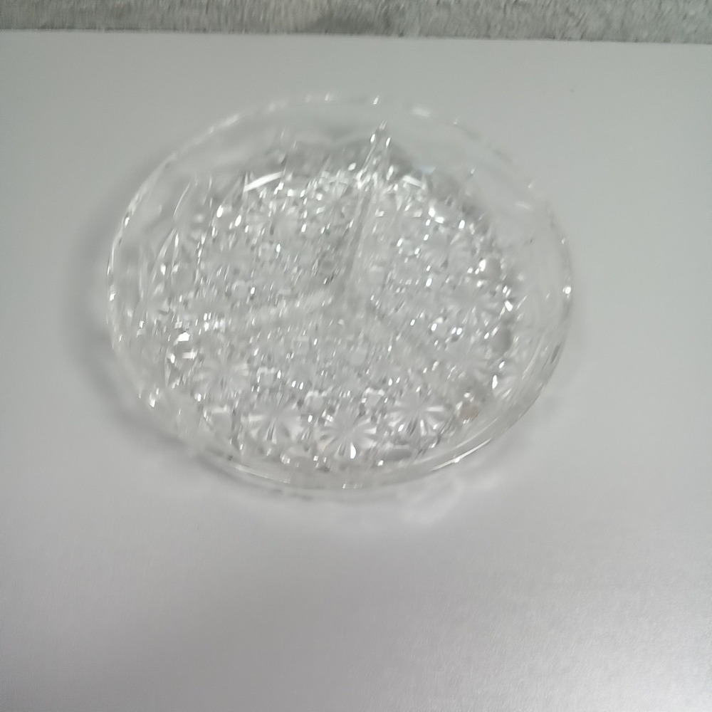 Vintage Clear Pressed Glass 3 Section Divided Relish Dish Starburst Sunburst 7in